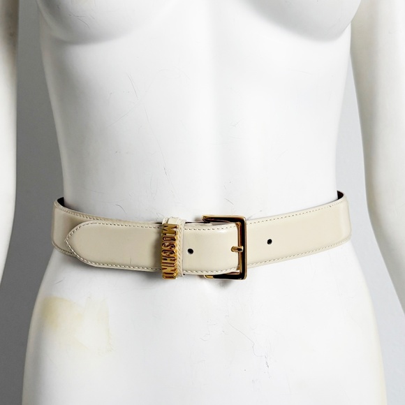 Moschino Belt by Redwall Vanilla Leather Gold Metal Logo Lettering Vintage Sz 40 main image 7